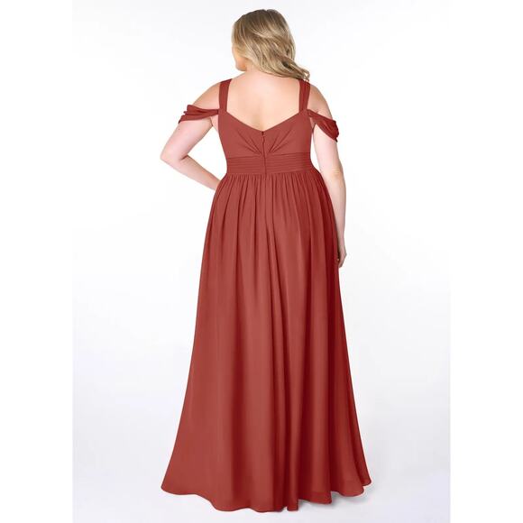 Azazie Lianne Terracotta size A6 A-Line Off the Shoulder Chiffon Dress - Picture 5 of 9